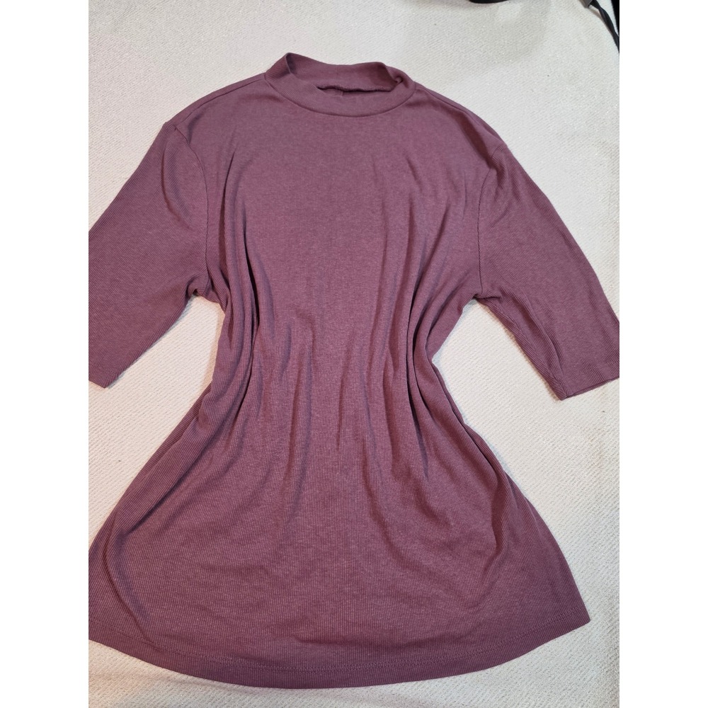 A New Day Womens Mock Neck Ribbed Top Dusty Mauve Purple 3/4 Sleeve Medium - Picture 3 of 5